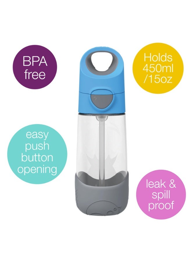 B.Box Big Kids Tritan™ Drink Bottle with Straw | Leakproof Push Button Lid | Ergonomic Triangle Grip for Preschool & Young Kids | BPA-Free Reusable Water Bottle | 450ml-Blue Slate - Image 2