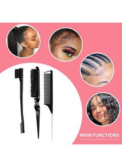 Goiple 3 Pieces Comb Set for Teasing, Edge & Back Brushing - Rat Tail & Edge Combs for Styling Women's Hair (Black)  - Image 5