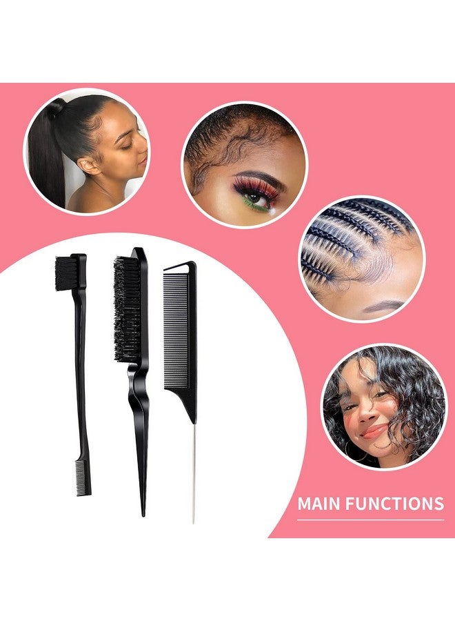 جويبل مجموعة أمشاط مكونة من 3 قطع للتصفيف، وتمشيط الحواف والخلف - أمشاط ذيل الفأر والحافة لتصفيف شعر النساء (أسود) - Image 5