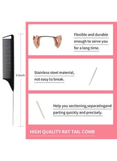 Goiple 3 Pieces Comb Set for Teasing, Edge & Back Brushing - Rat Tail & Edge Combs for Styling Women's Hair (Black)  - Image 4