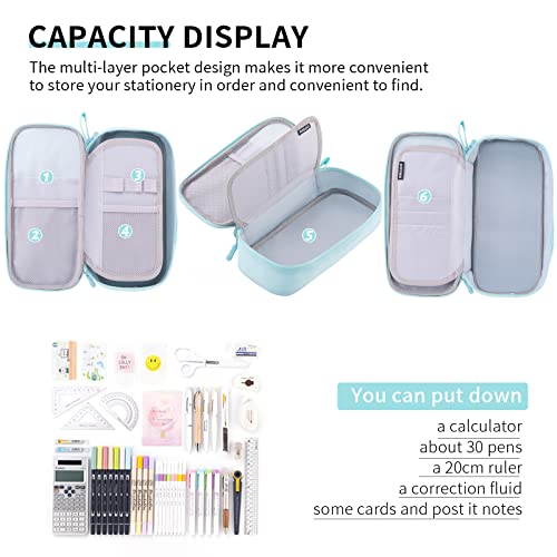 CICIMELON Durable Pencil Case Big Storage Pen Pouch Bag for School Supplies Office College Teen Adults, Light Blue - Image 3
