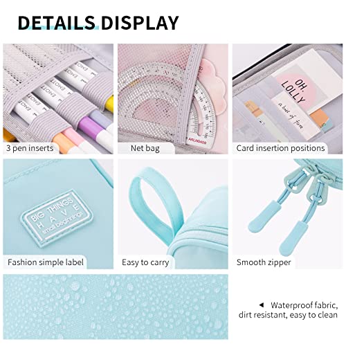 CICIMELON Durable Pencil Case Big Storage Pen Pouch Bag for School Supplies Office College Teen Adults, Light Blue - Image 5