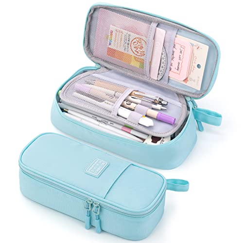 CICIMELON Durable Pencil Case Big Storage Pen Pouch Bag for School Supplies Office College Teen Adults, Light Blue - Image 1