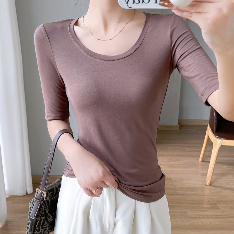 Show Shirt Source Factory Modal Short-Sleeved T-Shirt Women's Inner Round Neck Five-Quarter Sleeve Summer New Bottoming Top - Image 5