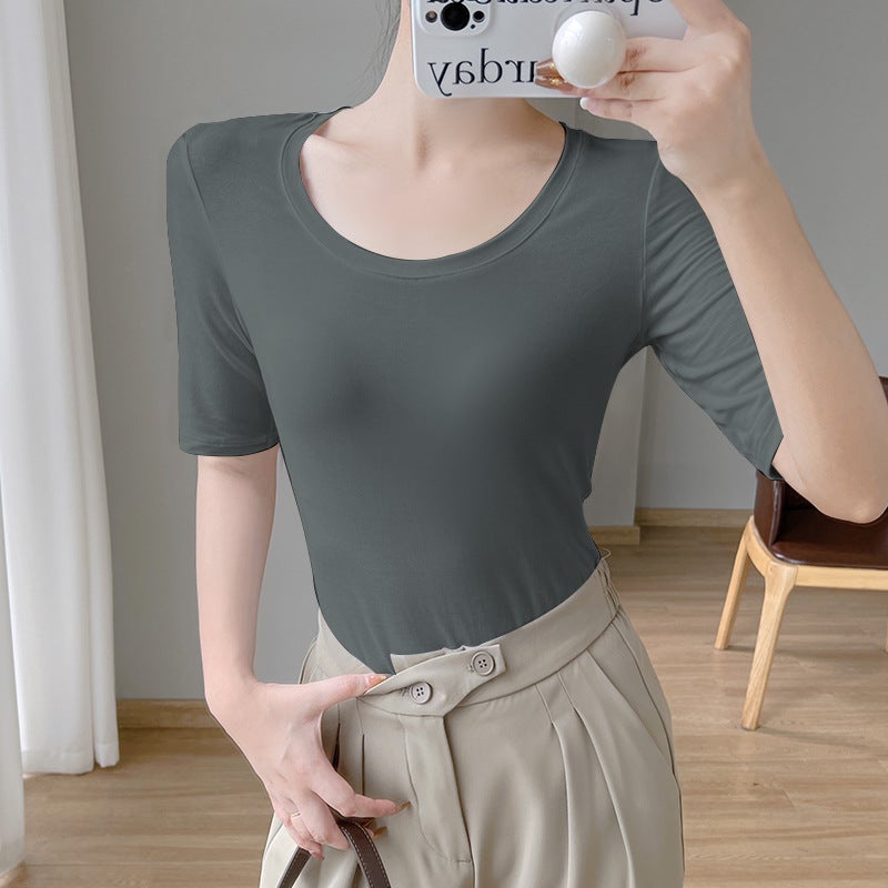Show Shirt Source Factory Modal Short-Sleeved T-Shirt Women's Inner Round Neck Five-Quarter Sleeve Summer New Bottoming Top - Image 1