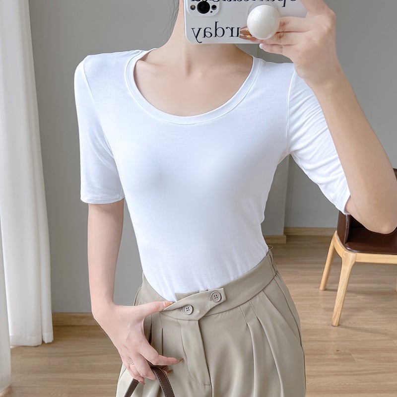 Show Shirt Source Factory Modal Short-Sleeved T-Shirt Women's Inner Round Neck Five-Quarter Sleeve Summer New Bottoming Top - Image 2
