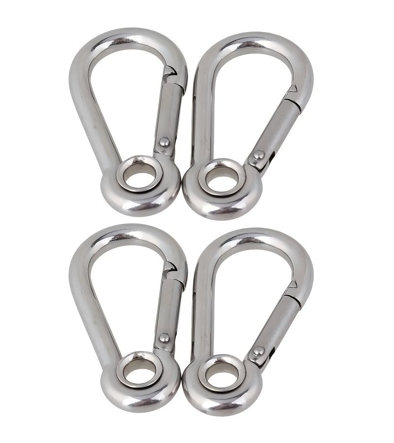 4pcs Silvery Heavy Duty Stainless Steel Snap Hooks with M5 Eye Rings Quick Connectors - Image 1