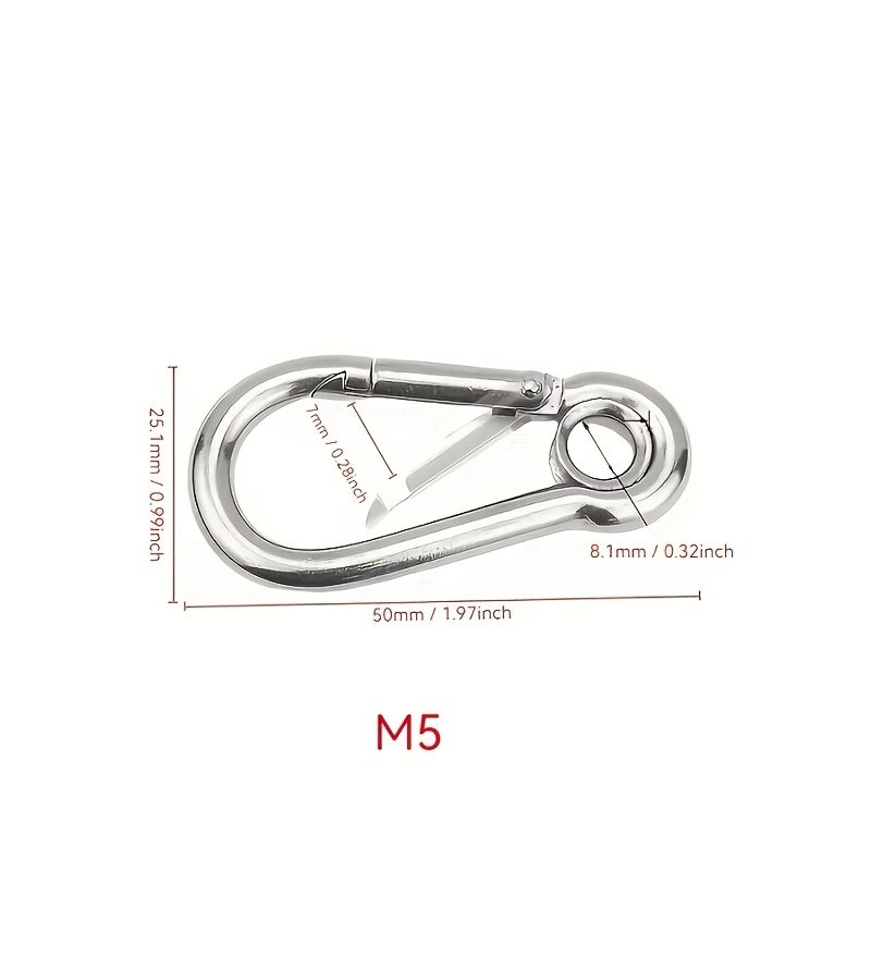 4pcs Silvery Heavy Duty Stainless Steel Snap Hooks with M5 Eye Rings Quick Connectors - Image 2