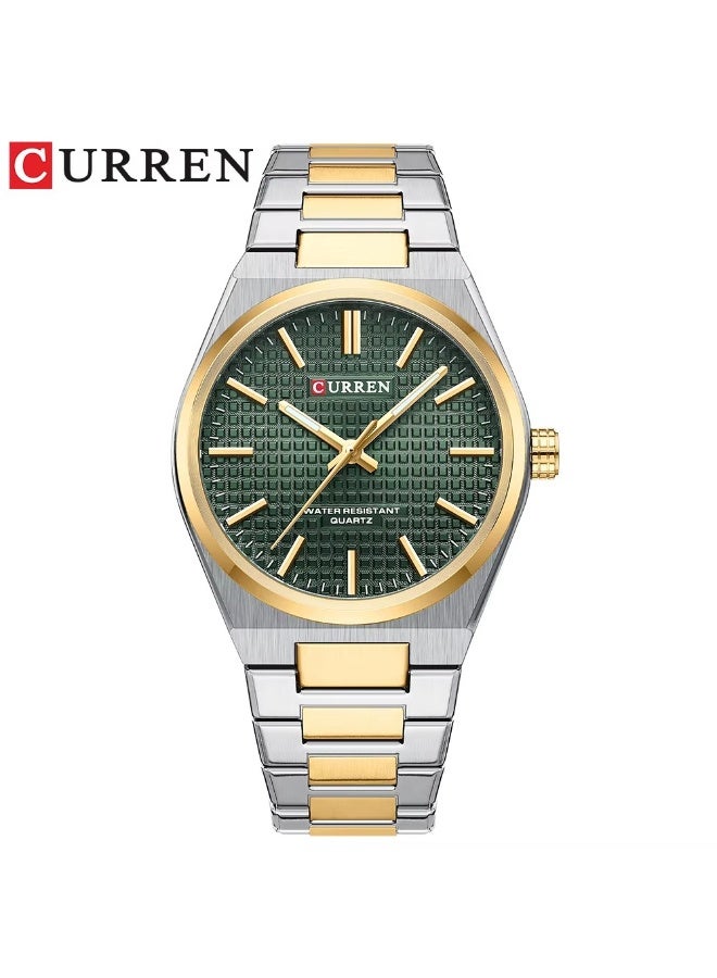 CURREN 8439 Mens Stainless Steel Quartz Watch Simple Dial Design Waterproof Sporty Style Wristwatch for Leisure Business Green Gold - Image 1