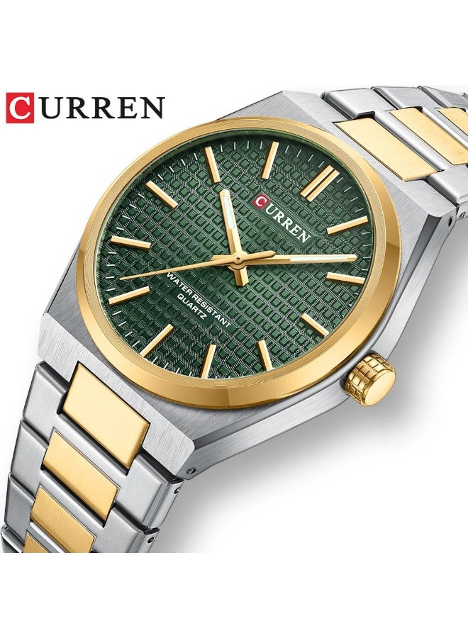 CURREN 8439 Mens Stainless Steel Quartz Watch Simple Dial Design Waterproof Sporty Style Wristwatch for Leisure Business Green Gold - Image 2