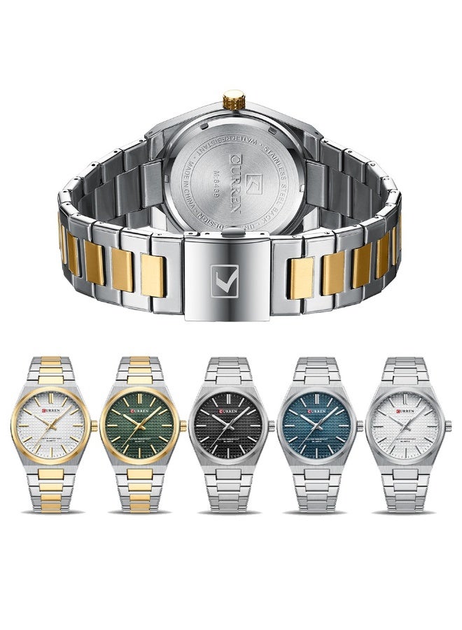 CURREN 8439 Mens Stainless Steel Quartz Watch Simple Dial Design Waterproof Sporty Style Wristwatch for Leisure Business Green Gold - Image 4