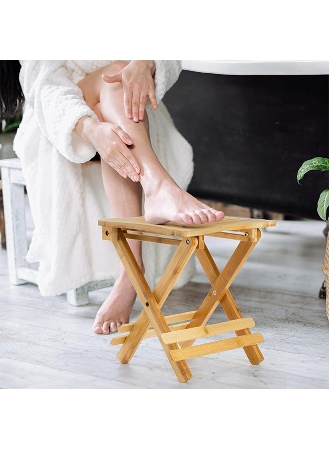 Wooden Folding Step Stool - 12 Inch Wooden Shower Bench Stool Spa Bath Seat Chairs for Shower, Leg Shaving and Foot Rest - Image 5