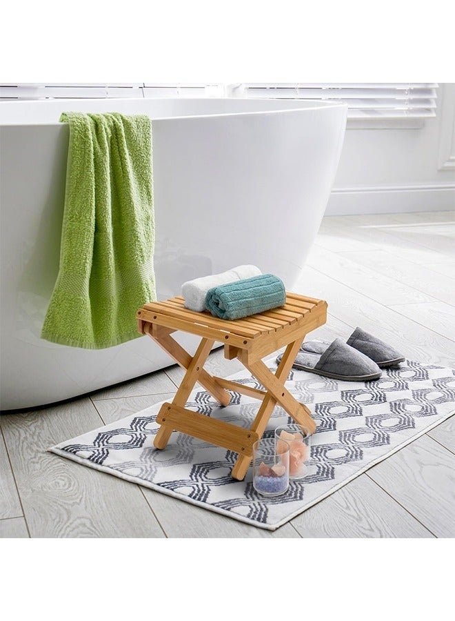 Wooden Folding Step Stool - 12 Inch Wooden Shower Bench Stool Spa Bath Seat Chairs for Shower, Leg Shaving and Foot Rest - Image 2