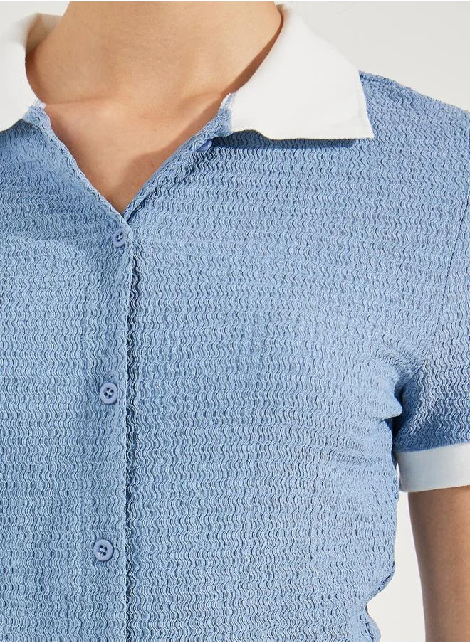 Styli Contrast Collar Textured Polo T-Shirt