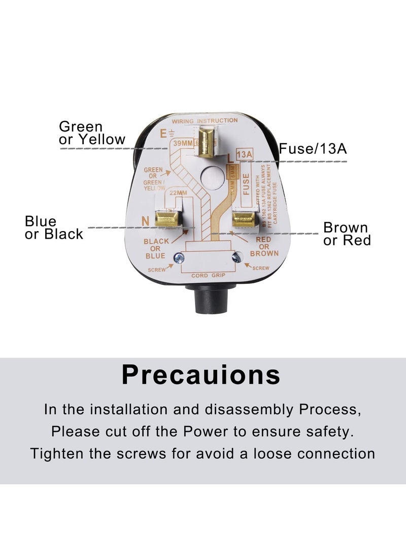 SYOSI قابس كهربائي ثلاثي الأرجل من نوع SYOSI، 13A مع fuse، 250V لمصدر الطاقة، قابس كهربائي بريطاني 13A 250V أسود ثلاثي الأرجل 50-60 هرتز (6 قطع) - Image 4