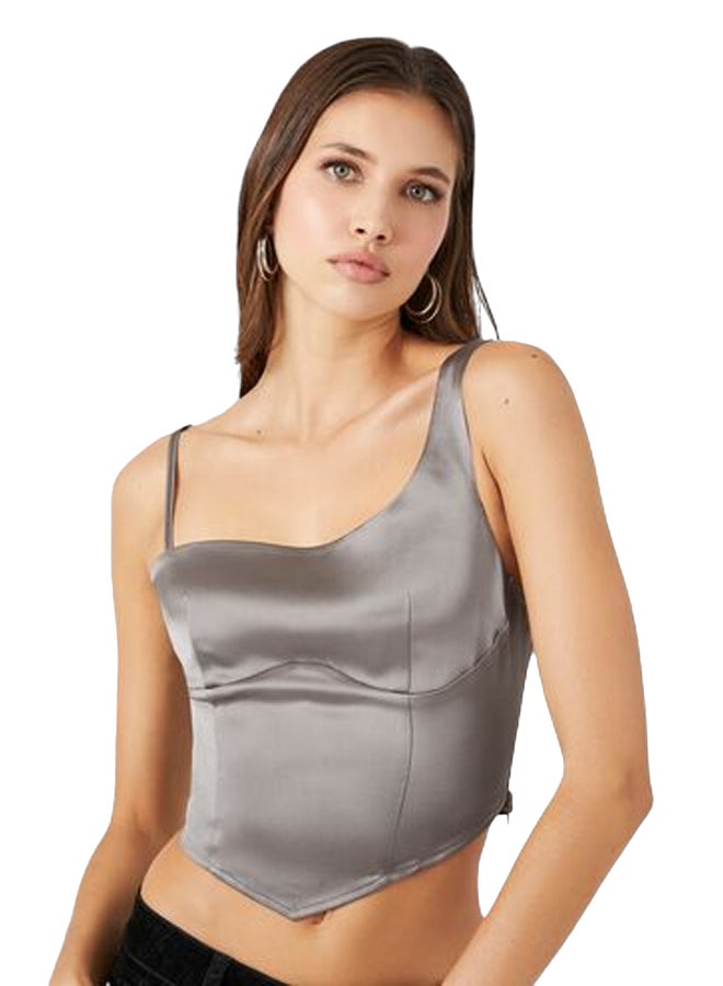 FOREVER 21 Satin One-Shoulder Bustier Crop Top - Image 1