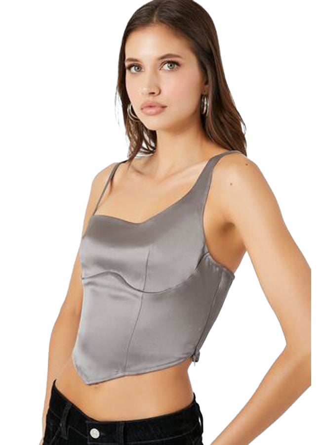 FOREVER 21 Satin One-Shoulder Bustier Crop Top - Image 3
