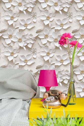 weiseni Peel and Stick Wallpaper Modern 3D Beige Floral Self Adhesive Removable Contact Flat Paper Countertops Renter Friendly for Bedroom Bathroom 177x118 - Image 1
