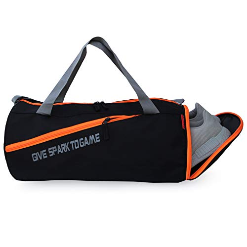 Sfane Gym Bags for Men with Separate Shoe Compartment Sports Gym Bag for Women Duffle Bags for Gym, Duffel Bags Sports Bag - Black & Orange - Image 1