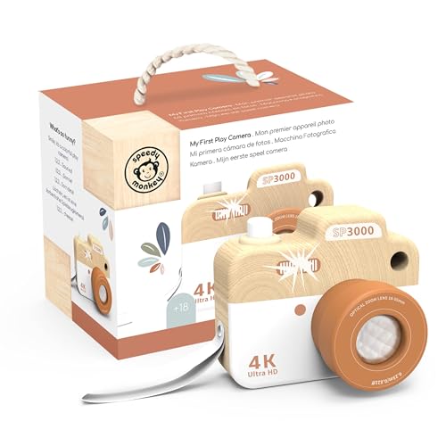 SPEEDY MONKEY My First Wooden Camera Toddler Toy with Kaleidoscope Lens FSC Wood Pretend Play Camera for Kids EarlyLearning Photographed Props for Imaginative Play for Boys and Girls - Image 1