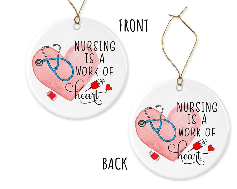 KrysDesigns Nursing is A Work of Heart Christmas Ornament - Nurse Appreciation and Retirement - Practitioner and Graduation Gifts - Gift Ceramic Holiday Decoration Both Sides, White - Image 3