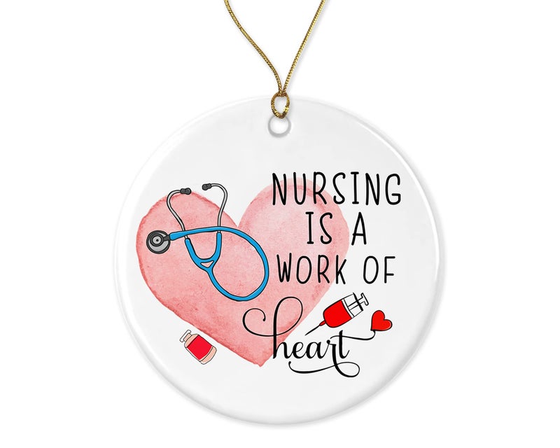 KrysDesigns Nursing is A Work of Heart Christmas Ornament - Nurse Appreciation and Retirement - Practitioner and Graduation Gifts - Gift Ceramic Holiday Decoration Both Sides, White - Image 1