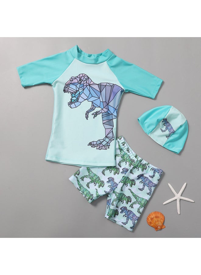 2022 Boys Split Swimsuit Boxer Swimming Trunks Cartoon Tyrannosaurus Rex Little Boy Baby Hot Spring Swimsuit Swimming Cap-Color:2047 Guitar Dragon-