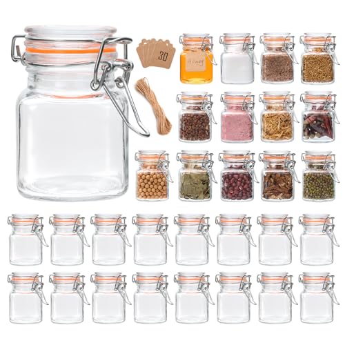 Encheng 4 oz Glass Jars With Airtight Lids And Leak Proof Rubber Gasket,Small Mason Jars With Hinged Lids For Kitchen, Mini Spice Jars With Twine And Tags Labeling 30 Pack - Image 1