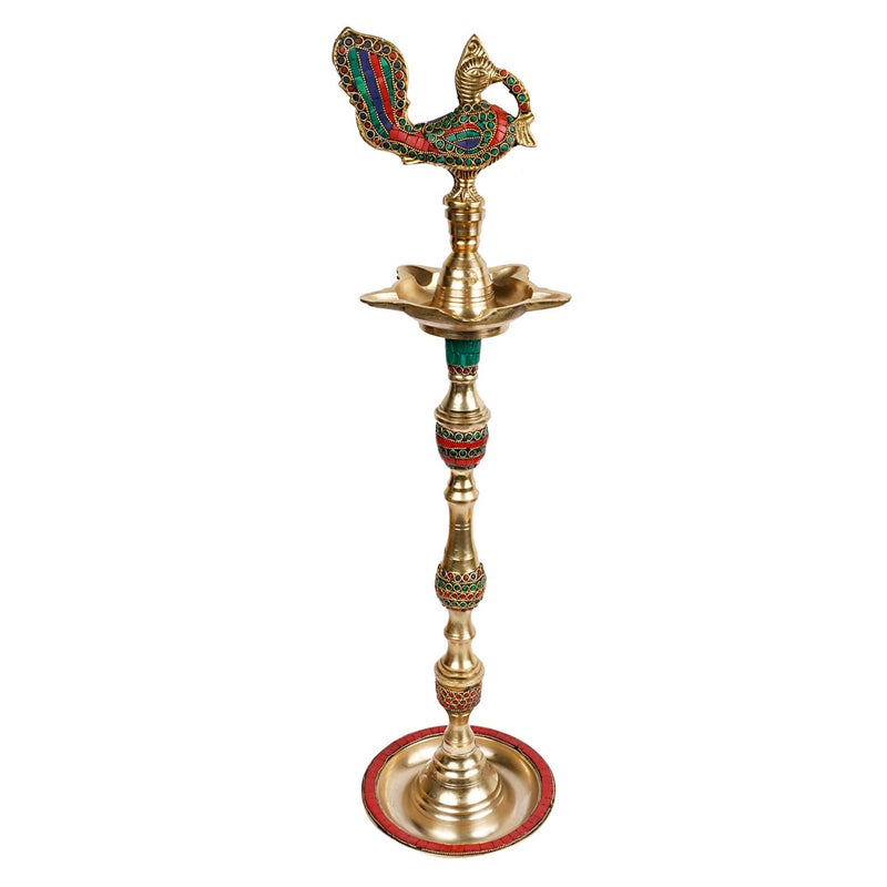 ARTVARKO Artvarko Big Brass Diya Peacock Inauguration Traditional Handmade Multiwick Oil Diya Kuthuvilakku Kiran Lamp for Temples Diwali Puja Functions Festival Gifts Home Dcor 24 Inch 