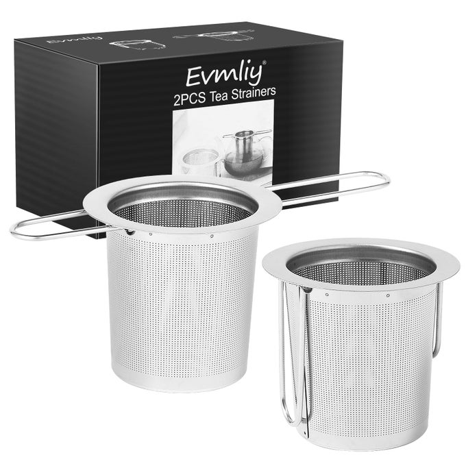 2PACK TEA STRAINER STAINLESS STEEL TEA INFUSER BASKET SITTING IN MUGS TEA INFUSERS FOR LOOSE TEA FINE MESH TEA DIFFUSER LONGHANDLED TEA STRAINERS FILTERS TEA STEEPER FOR LEAF 2PACK