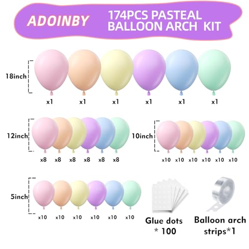ADOINBY Pastel Balloon Arch Kit 174Pcs Macaron Assorted Colors Balloons and Stars Balloon Garland kit Different Size Balloons Kit for Baby Shower Birthday Wedding Easter Rainbow Party Decorations - Image 5