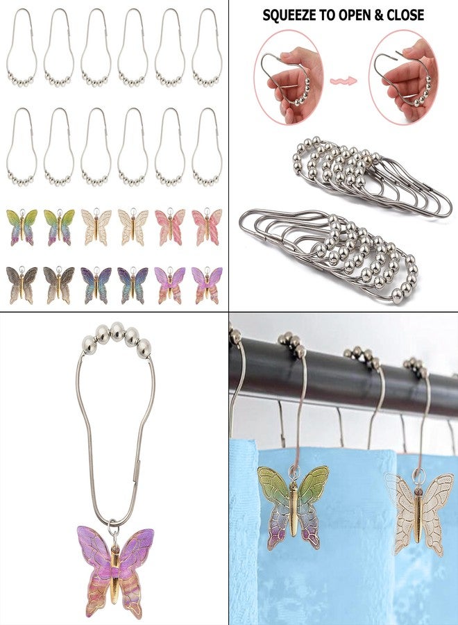 AuMoHall 12 Pieces Butterfly Shower Curtain Hooks for Bathroom Shower Rods, Colorful Butterflies Garden Themed Bathroom Decorations, Stainless Steel Rustproof Shower Curtain Rings Set (Butterfly) - Image 3