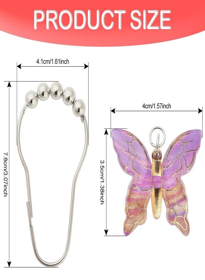 AuMoHall 12 Pieces Butterfly Shower Curtain Hooks for Bathroom Shower Rods, Colorful Butterflies Garden Themed Bathroom Decorations, Stainless Steel Rustproof Shower Curtain Rings Set (Butterfly) - Image 2