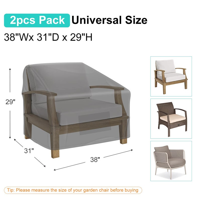 BROSYDA Patio Chair Covers for Outdoor Furniture Waterproof 2 Pack, Lawn Chair Covers 600D Heavy Duty Oxford Cloth, Large Covers for Lounge Lawn Deep Seat Black 38" W x 31" D x 29" H - Image 2