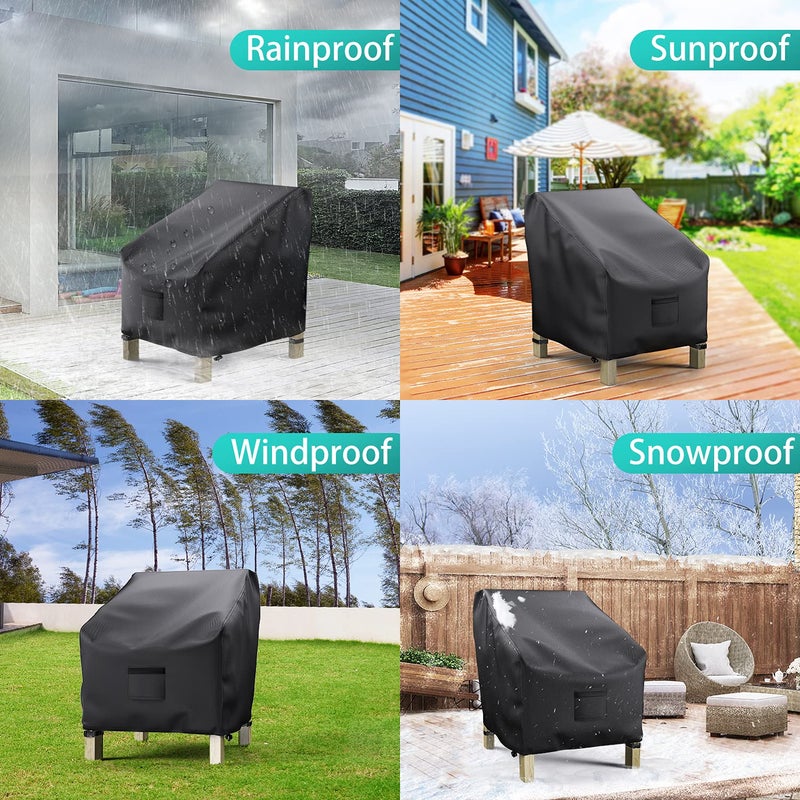 BROSYDA Patio Chair Covers for Outdoor Furniture Waterproof 2 Pack, Lawn Chair Covers 600D Heavy Duty Oxford Cloth, Large Covers for Lounge Lawn Deep Seat Black 38" W x 31" D x 29" H - Image 3