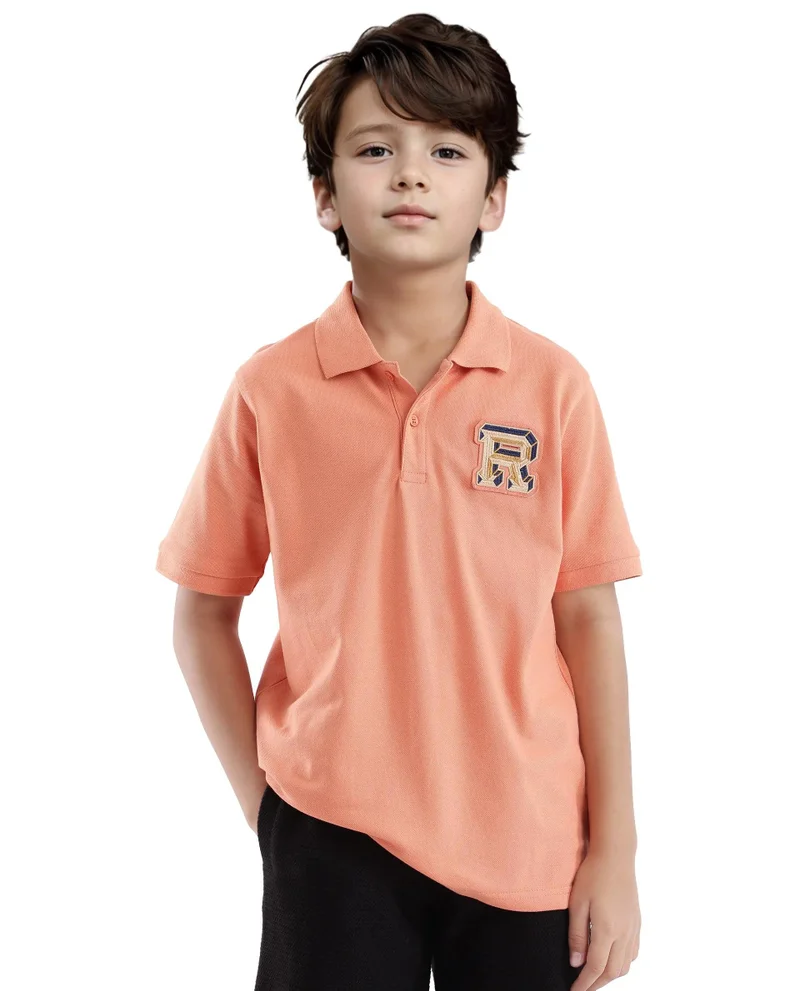 Rare Ones Rare Ones Kids Luan Light Orange Cotton Short Sleeve Applique Polo