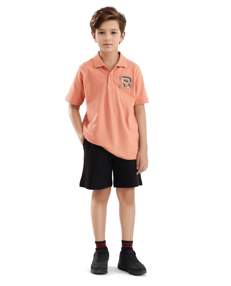 Rare Ones Rare Ones Kids Luan Light Orange Cotton Short Sleeve Applique Polo