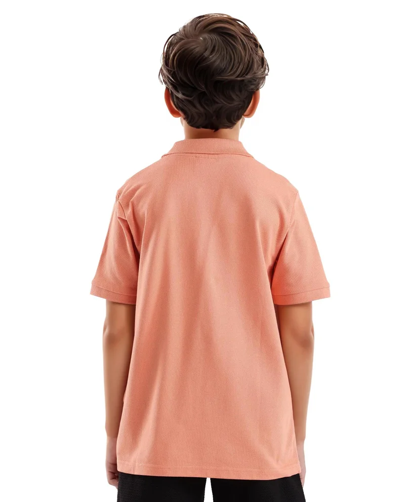 Rare Ones Rare Ones Kids Luan Light Orange Cotton Short Sleeve Applique Polo