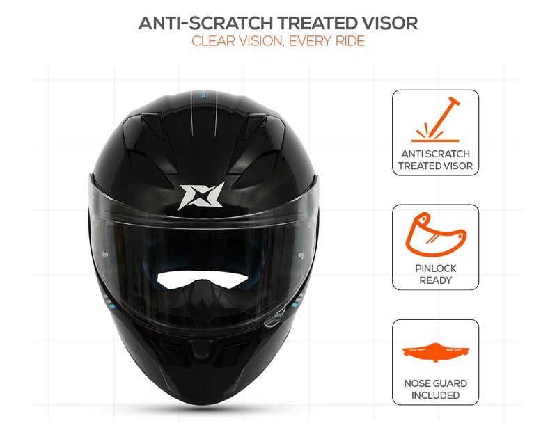 AXXIS Segment Solid Full Face Helmet | ISI & DOT Certified | Aerodynamic Shell | Anti-Scratch Visor | Motorcycle Helmet for Men & Women (Black Gloss, M) - Image 4