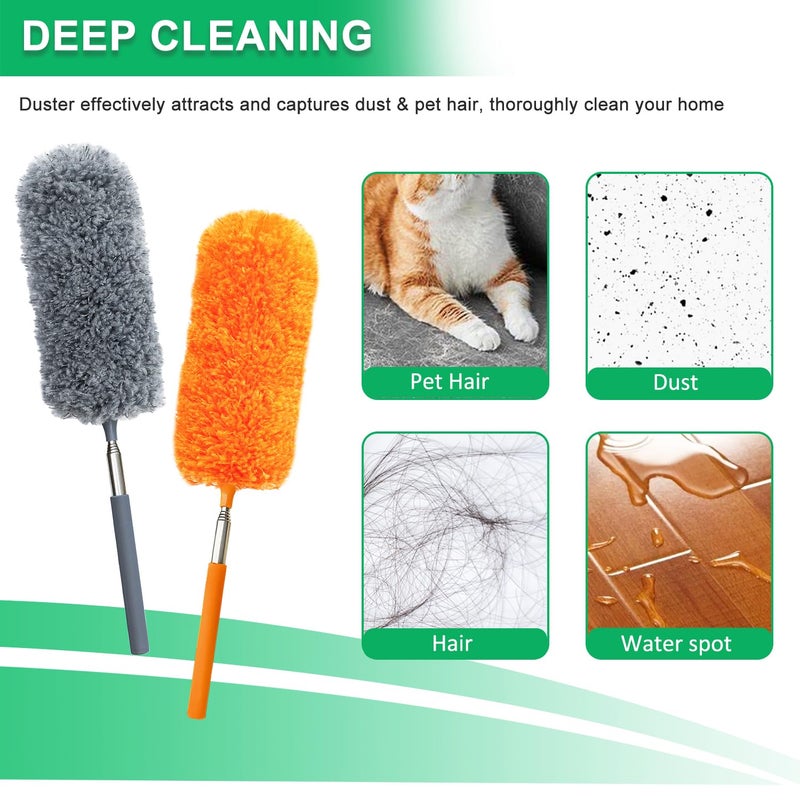 HTOOLPRO 4 Pack Small Microfiber Feather Duster, with 13" to 30" Extendable Pole, Microfiber Head, Cleaning Tool for Cleaning Office, Car, Computer, Furniture, Sofa (Orange/Blue/Green/Gray) - Image 3
