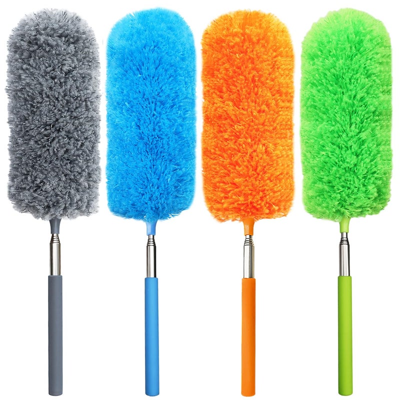 HTOOLPRO 4 Pack Small Microfiber Feather Duster, with 13" to 30" Extendable Pole, Microfiber Head, Cleaning Tool for Cleaning Office, Car, Computer, Furniture, Sofa (Orange/Blue/Green/Gray) - Image 1