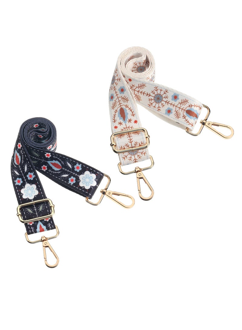 Zikra Crossbody Replacement Shoulder Strap Adjustable 2-Piece Handbag with Guitar Style Stripe Replacement Belt (Black And White Floral Style, 1.5 Inches) - Image 2