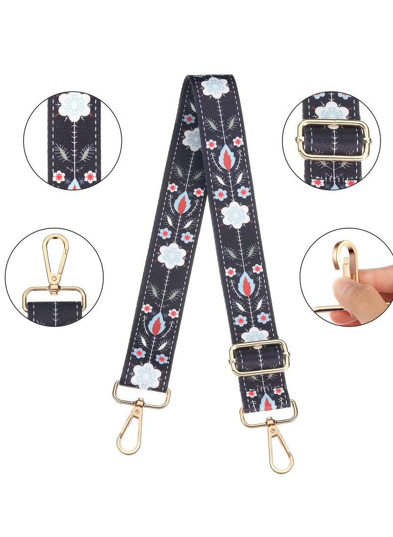 Zikra Crossbody Replacement Shoulder Strap Adjustable 2-Piece Handbag with Guitar Style Stripe Replacement Belt (Black And White Floral Style, 1.5 Inches) - Image 3