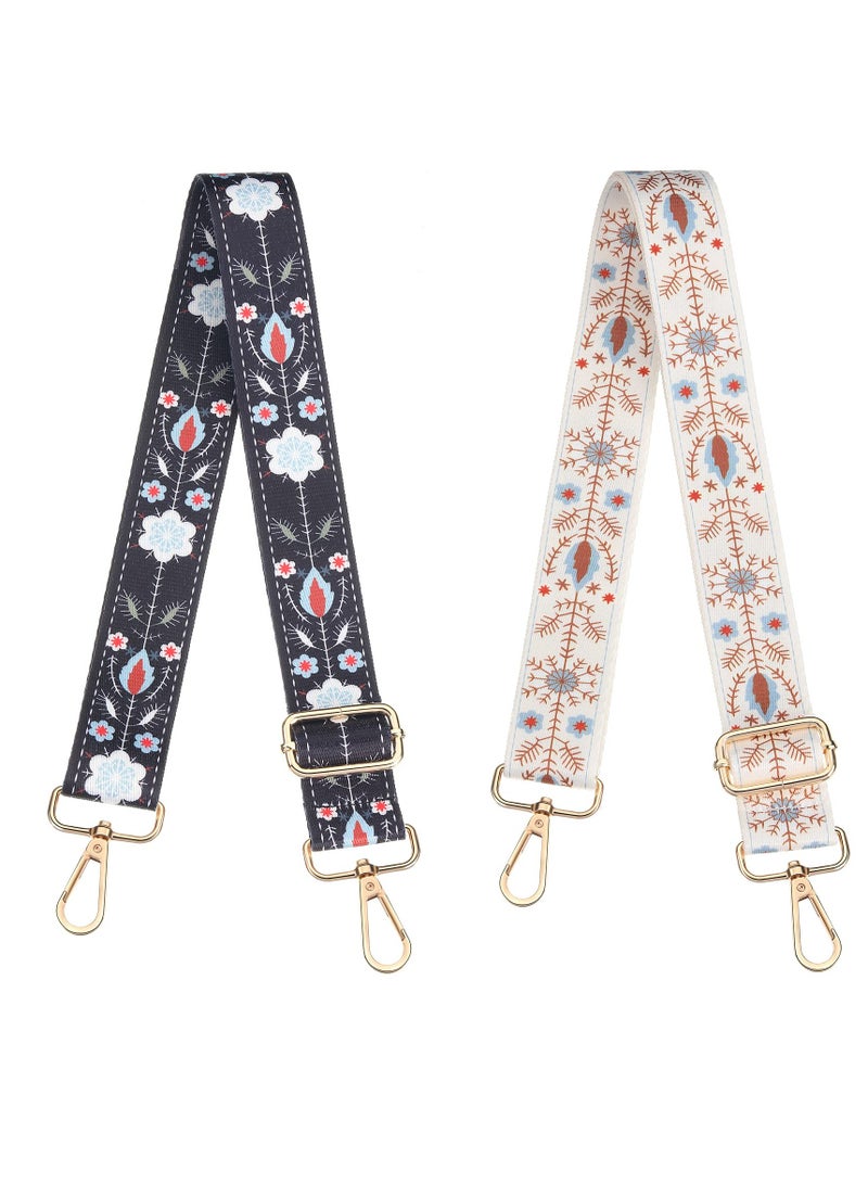 Zikra Crossbody Replacement Shoulder Strap Adjustable 2-Piece Handbag with Guitar Style Stripe Replacement Belt (Black And White Floral Style, 1.5 Inches) - Image 1