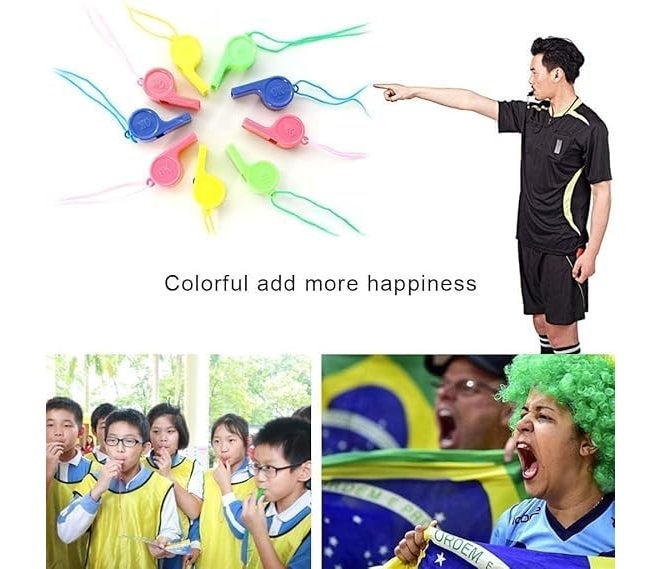 FOLA MOOLYAVAAN RODUCTS Plastic Whistles Colorful Whistles with Lanyard Loud Noise Making Whistle for Kids Soccer Party Favors (24) - Image 4
