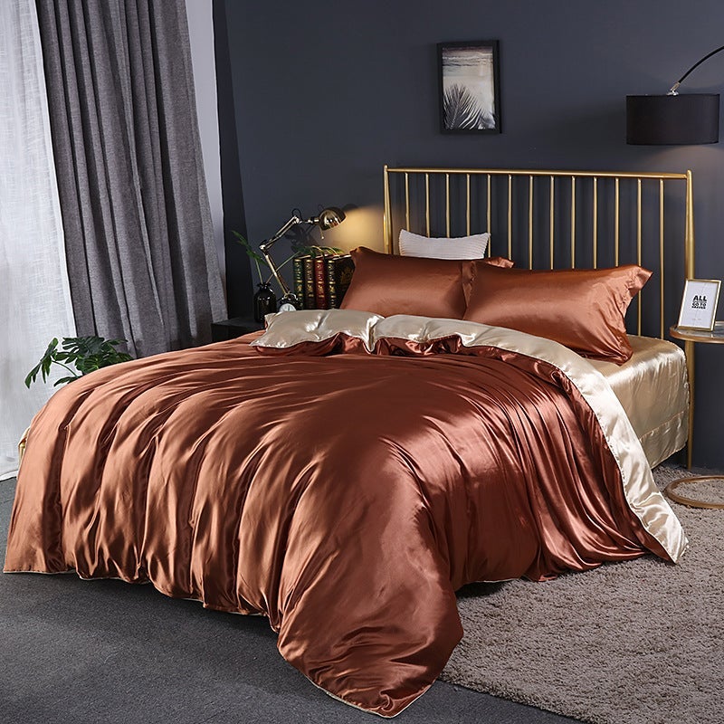 Washed Silk Four-Piece Set Silky Silk Quilt Cover Bed Sheets Ice Silk Bed Sheets 1.8M Bedding Dropshipping - Image 1