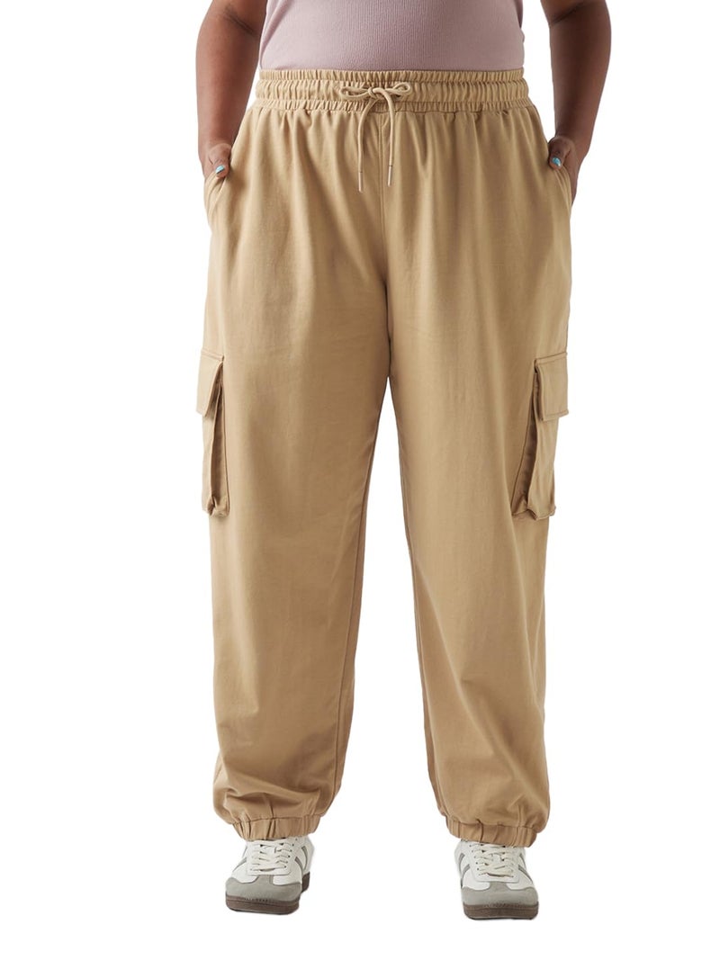 Bewakoof Air 1.0 Women Solid Super Loose Fit Terry Plus Size Cargo Joggers_646957_Brown_5XL - Image 1