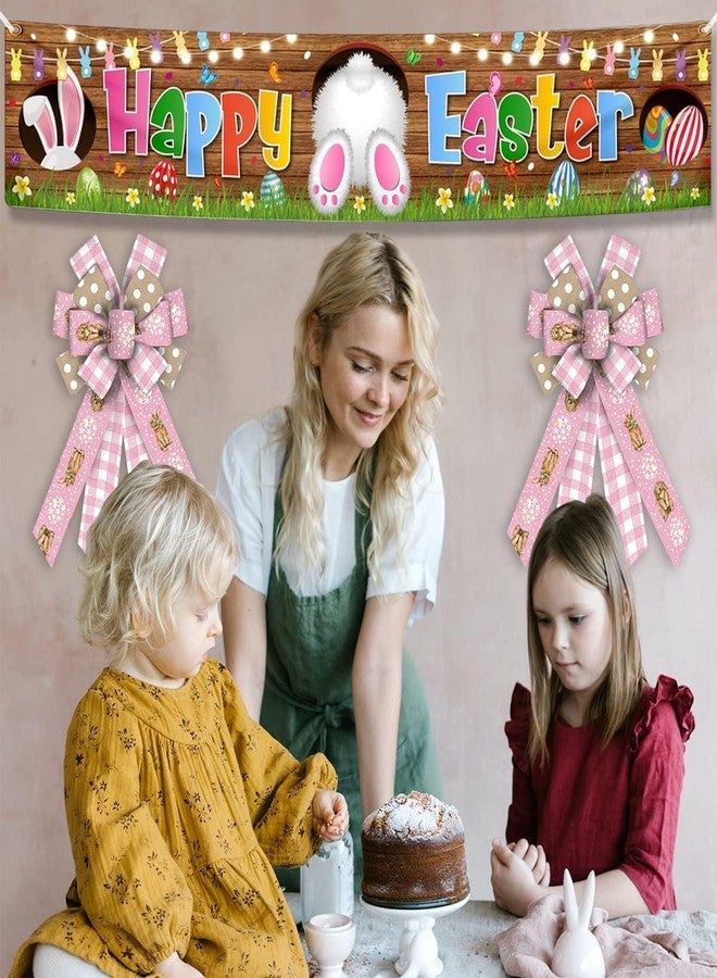 Threetols أقواس إكليل عيد الفصح من ثريتولز، أقواس مربعة باللونين الوردي والأبيض لإكليل عيد الفصح، أقواس زخرفية على شكل أرنب عيد الفصح لتزيين الواجهة، زينة عيد الفصح بنقاط الزهور الربيعية، قوس إكليل معلق للديكور الداخلي والخارجي - Image 4