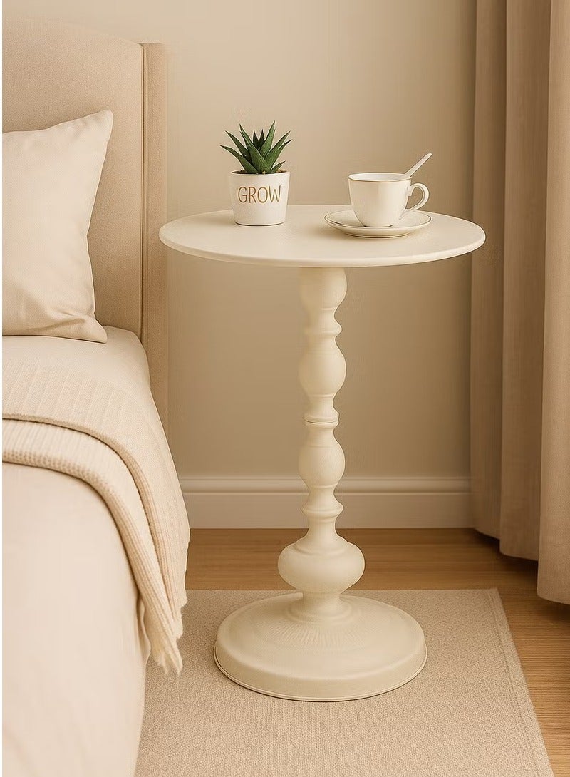 الحلم طاولة جانبية معدنية مستديرة طاولة قهوة طاولة خدمة عتيقة مكتب لغرفة المعيشة غرفة النوم المكتب أبيض - Image 1