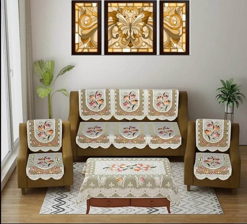 Ultica Fab Ultica Fab Sofa Cover with Table Cover 3 Seater and 2 Seater 5 Seater Cotton Net Panels for Home Office Living Room Sofa Couch 32 Slip Cover for Furniture Protector Beige Flower